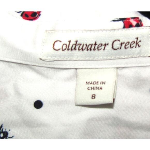 Coldwater Creek Womens 3/4 Sleeve Button Up Shirt Size 8 Lady Bugs Polka Dots - Picture 3 of 3